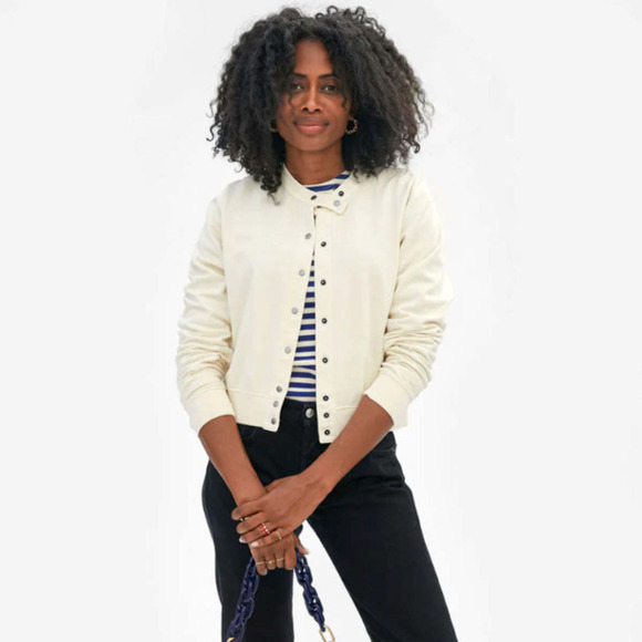 CLARE V. Women's Le Snap Cardigan Sweater in Beige Cotton size Small - Picture 1 of 12